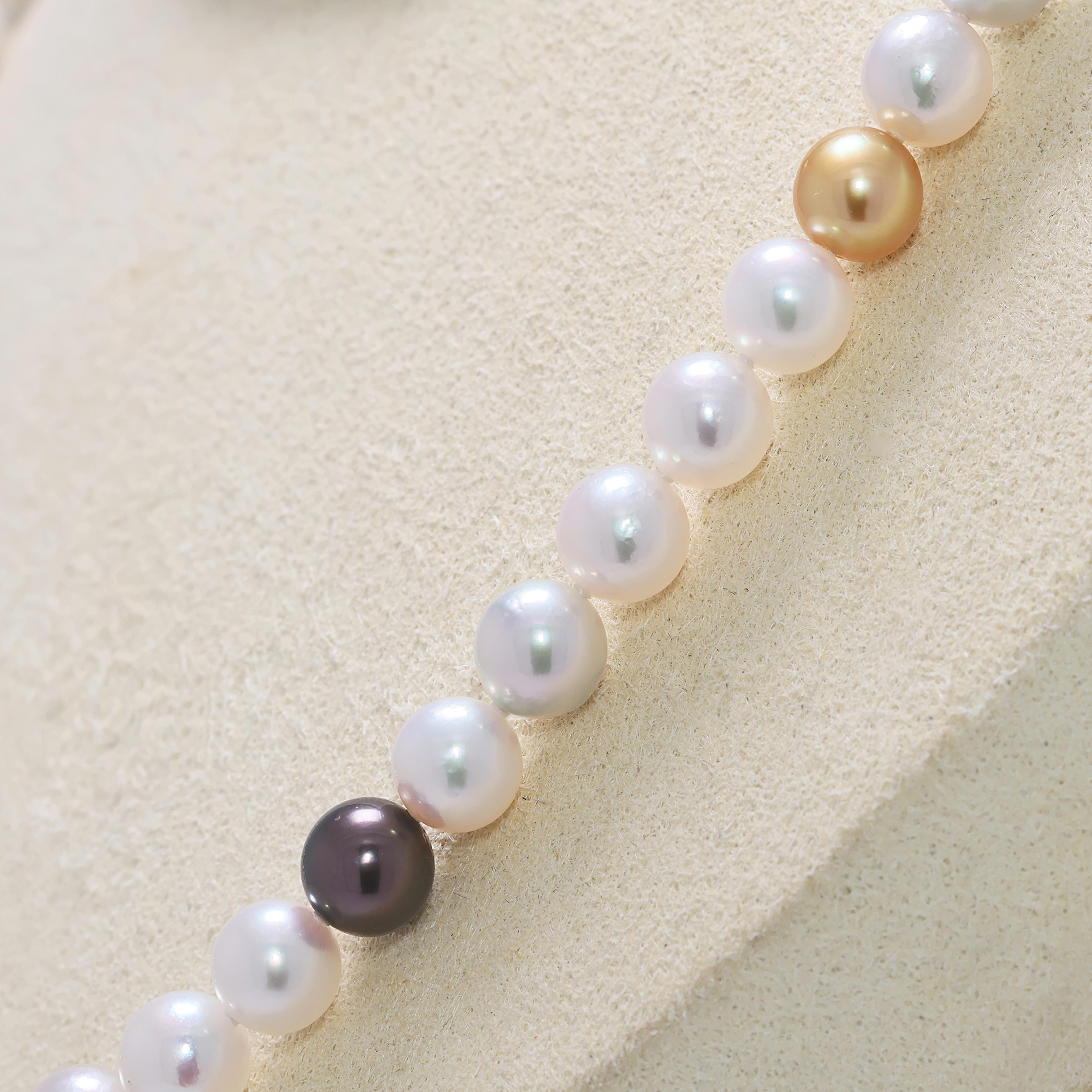 Elegant 7mm Mixed Akoya Pearl Silver Necklace For Sale 3