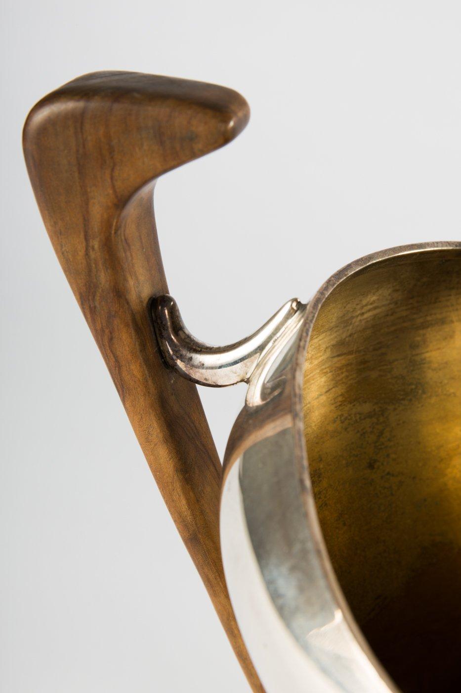 Elegante vinoteca de plata 800 al estilo de Jean Despres. Alemania, años 50. Alemán en venta