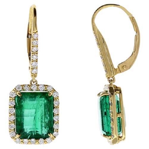 Elegantes Pendientes de Oro Amarillo de 18 quilates con Esmeralda Verde y Diamantes de 8,55 quilates en venta