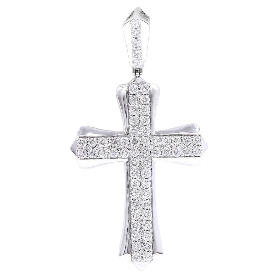 Elegant 8KT White Gold and Diamond Cross Pendant with IGI Certification