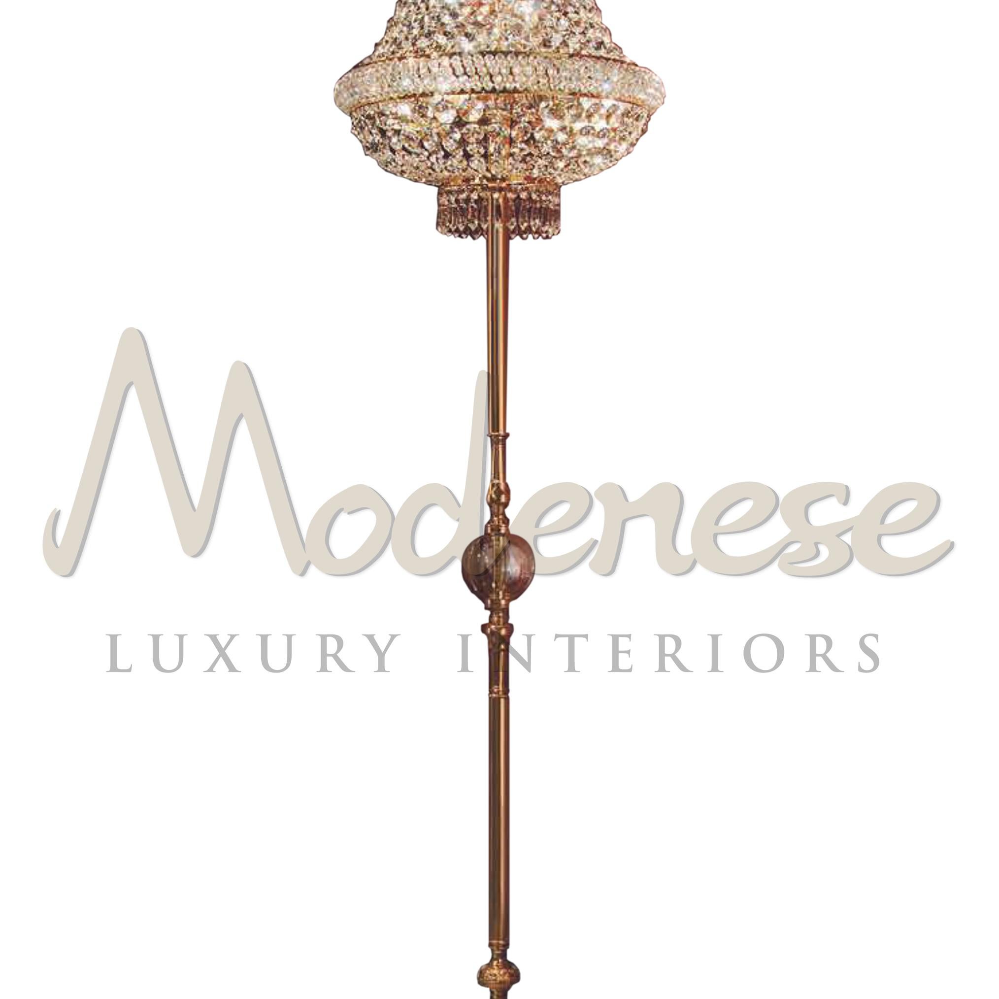 Italian Elegant 9Lights Floor Lamp in 24kt Gold Plated Finish & Rich Transparent Crystal For Sale