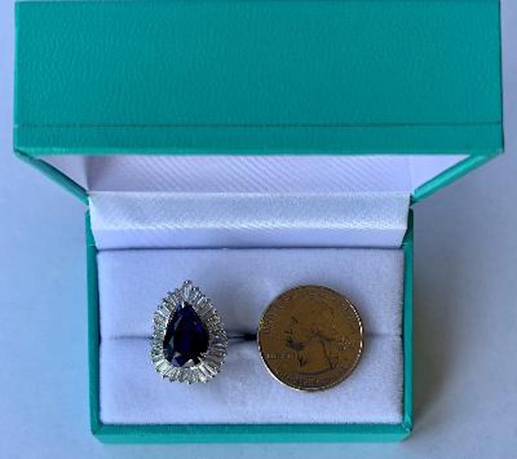 Tapered Baguette Elegant 9.25 Carat Blue Sapphire and Diamond Baguette Ballerina Platinum Ring