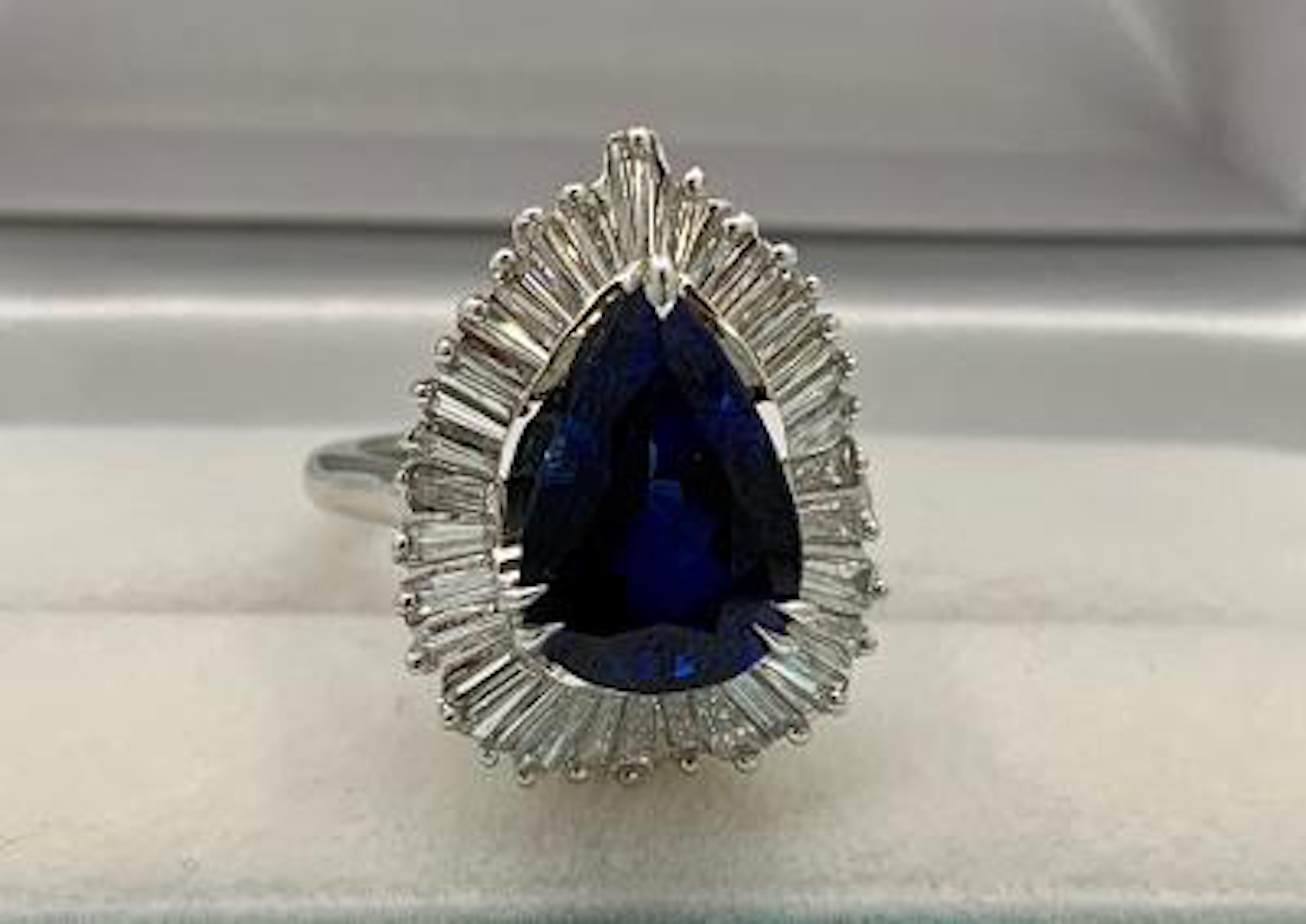 Women's Elegant 9.25 Carat Blue Sapphire and Diamond Baguette Ballerina Platinum Ring