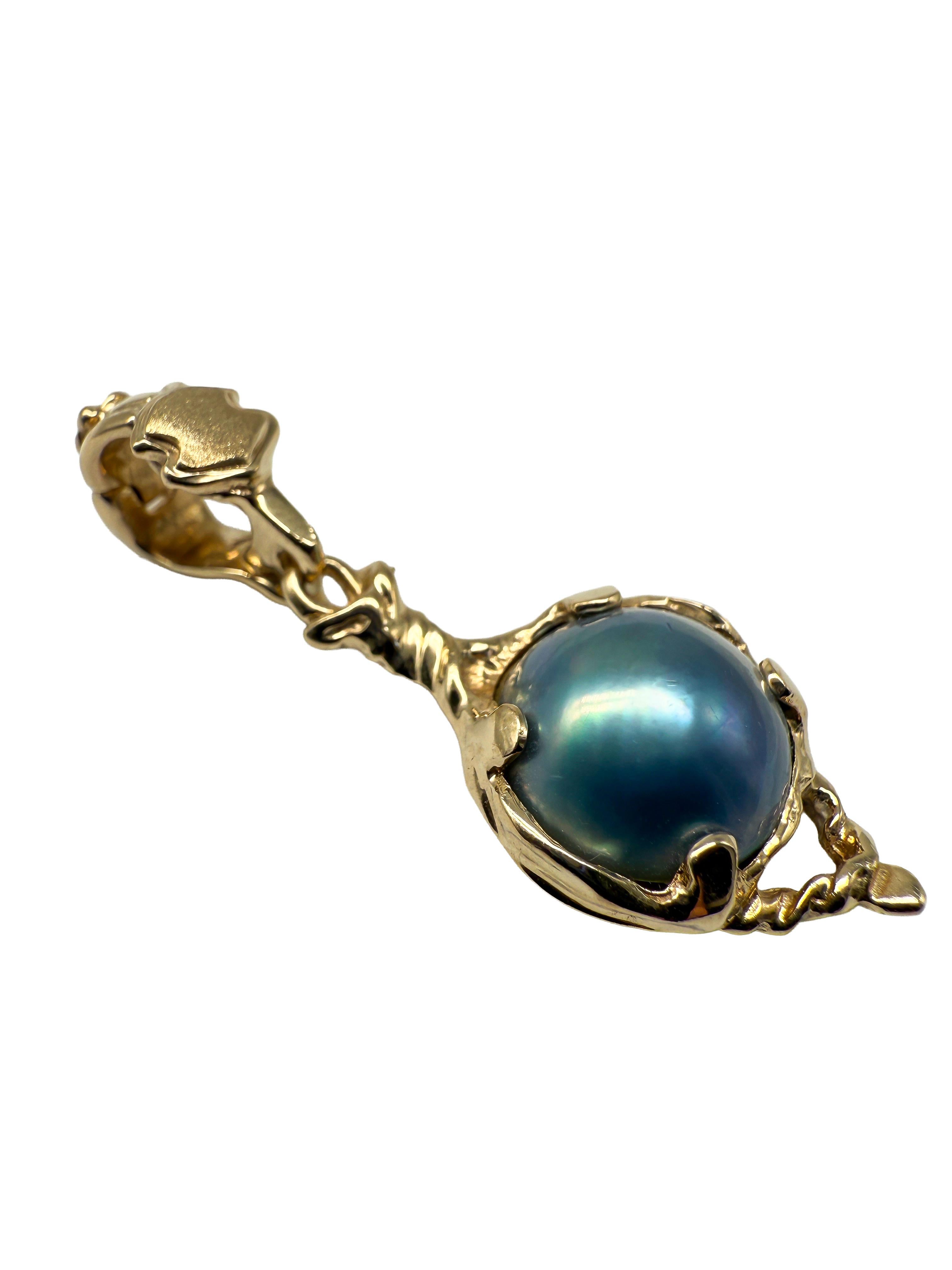 Elegant 9K Yellow Gold Pendant with Natural Tahitian Pearl Moderno en venta