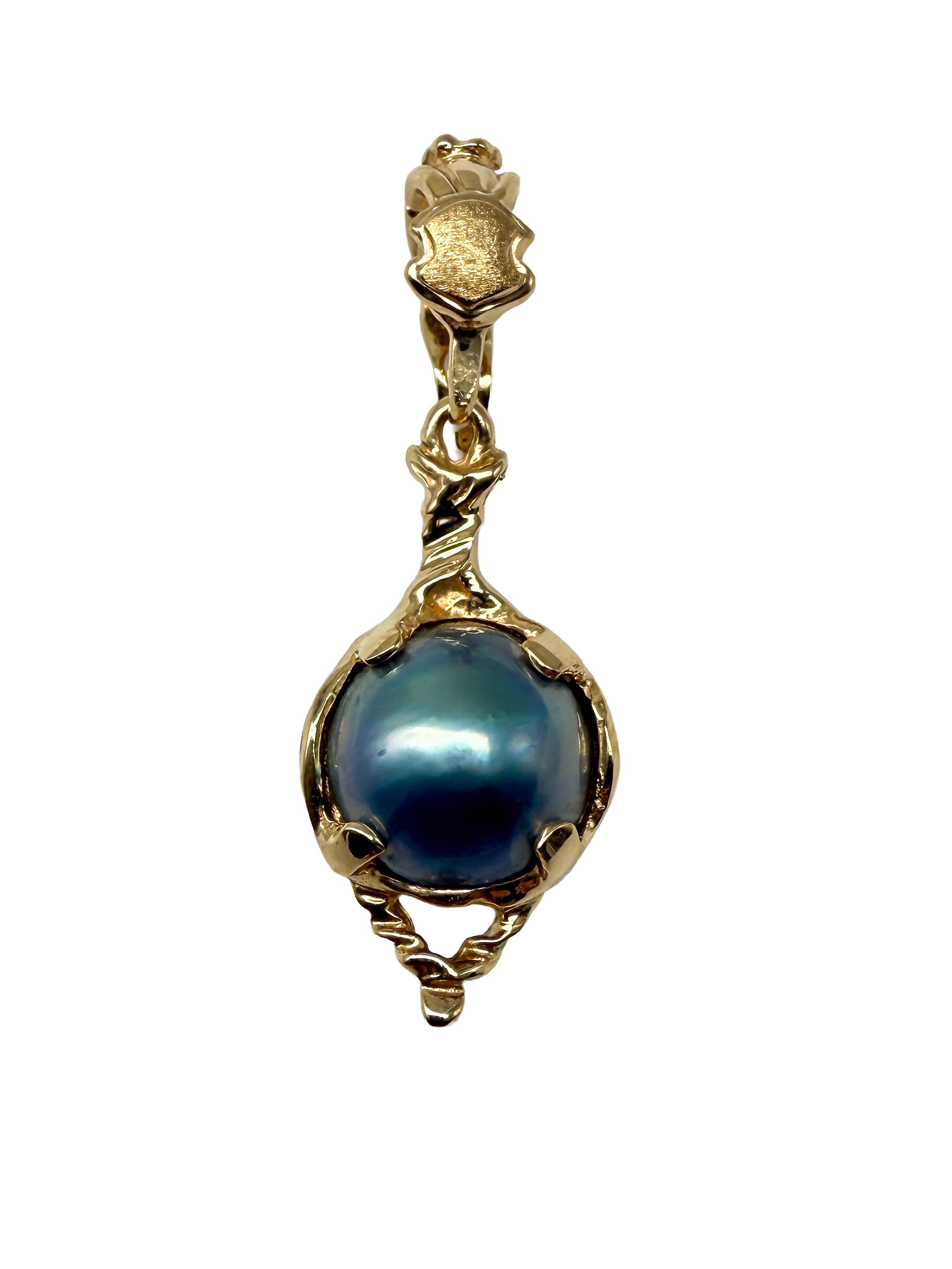 Elegant 9K Yellow Gold Pendant with Natural Tahitian Pearl Corte redondo en venta