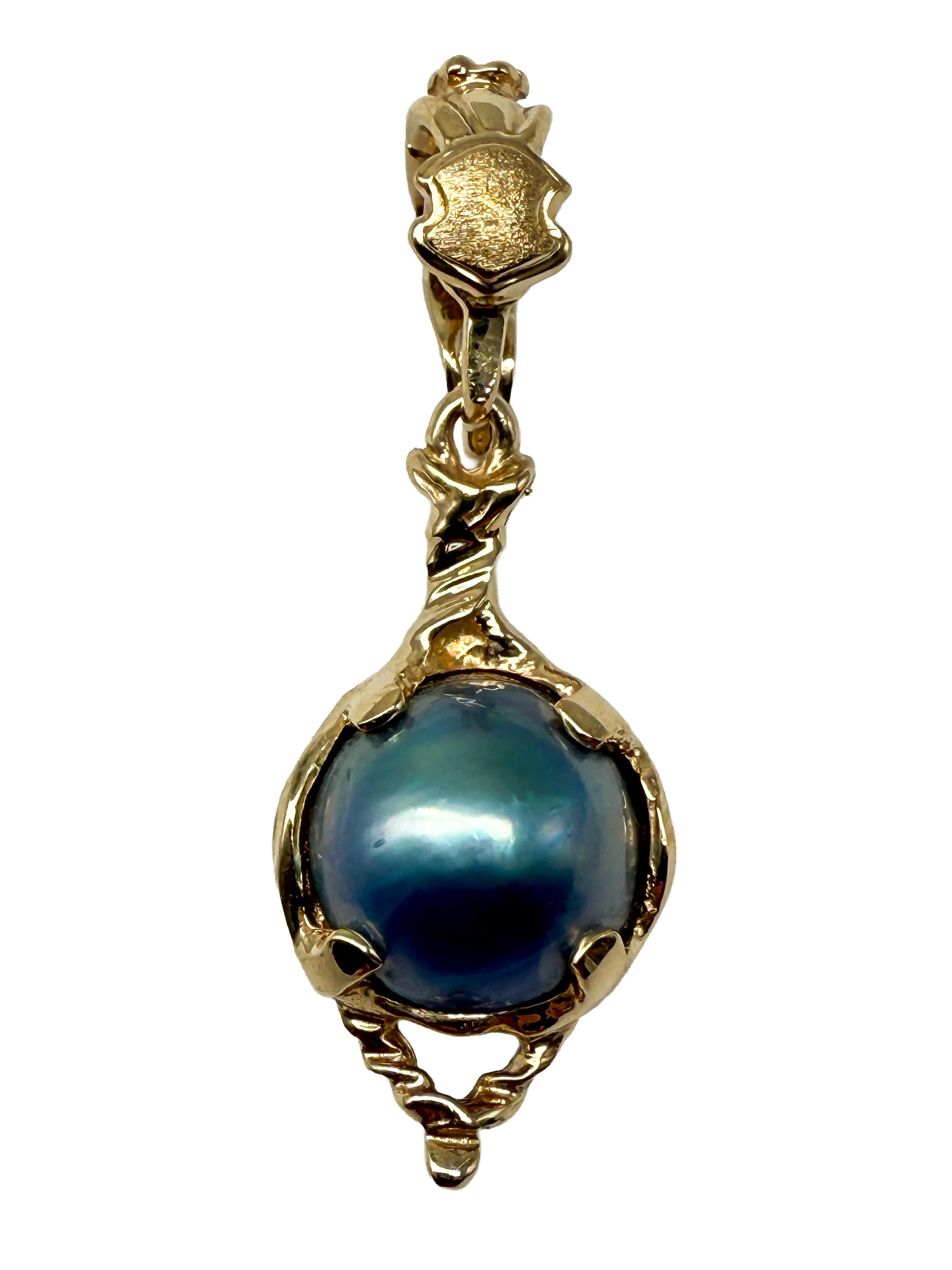 Elegant 9K Yellow Gold Pendant with Natural Tahitian Pearl en Bueno estado para la venta en Berlin, DE