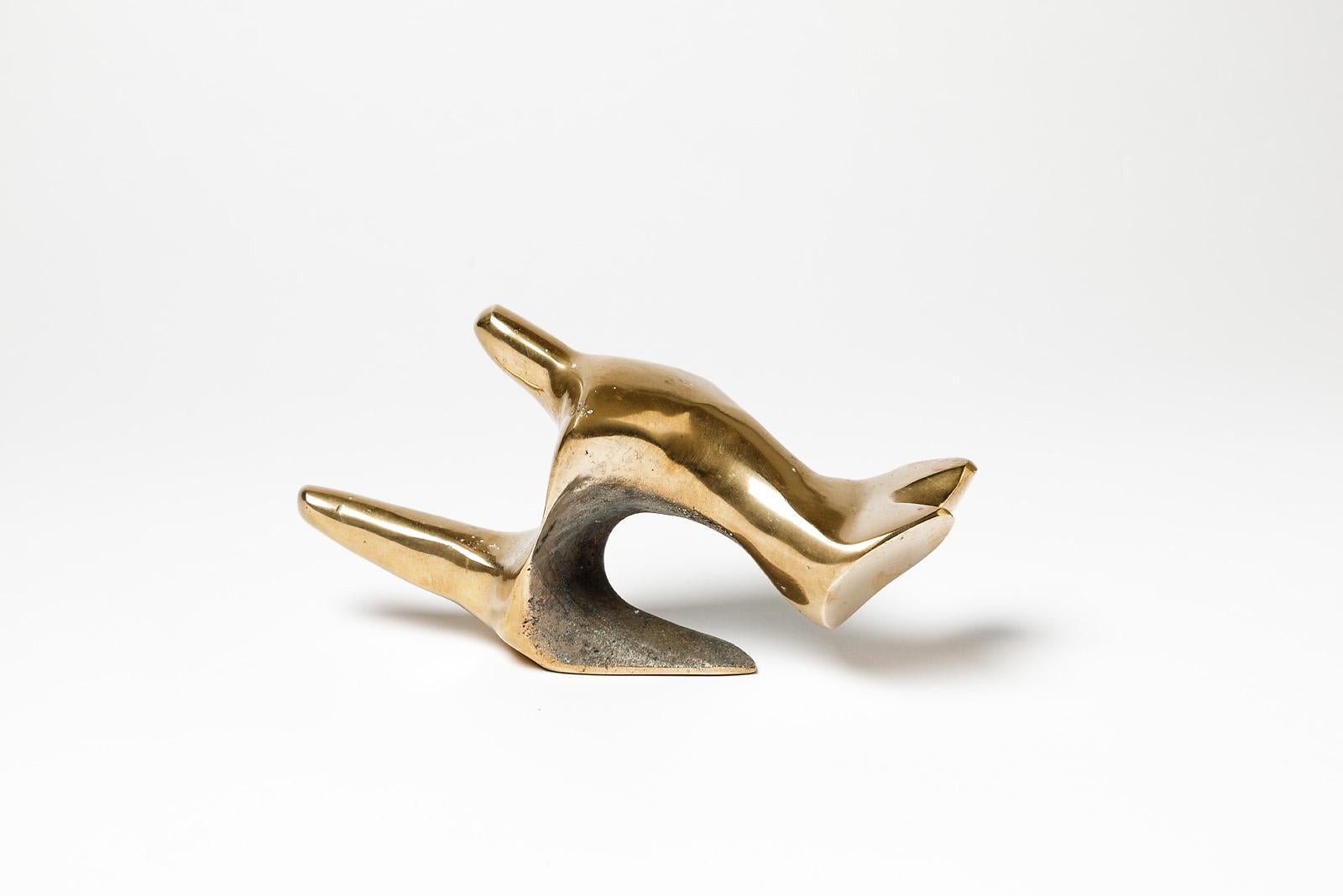 French Elegant Abstract Gilt Bronze by Tim Orr, circa 1970 For Sale