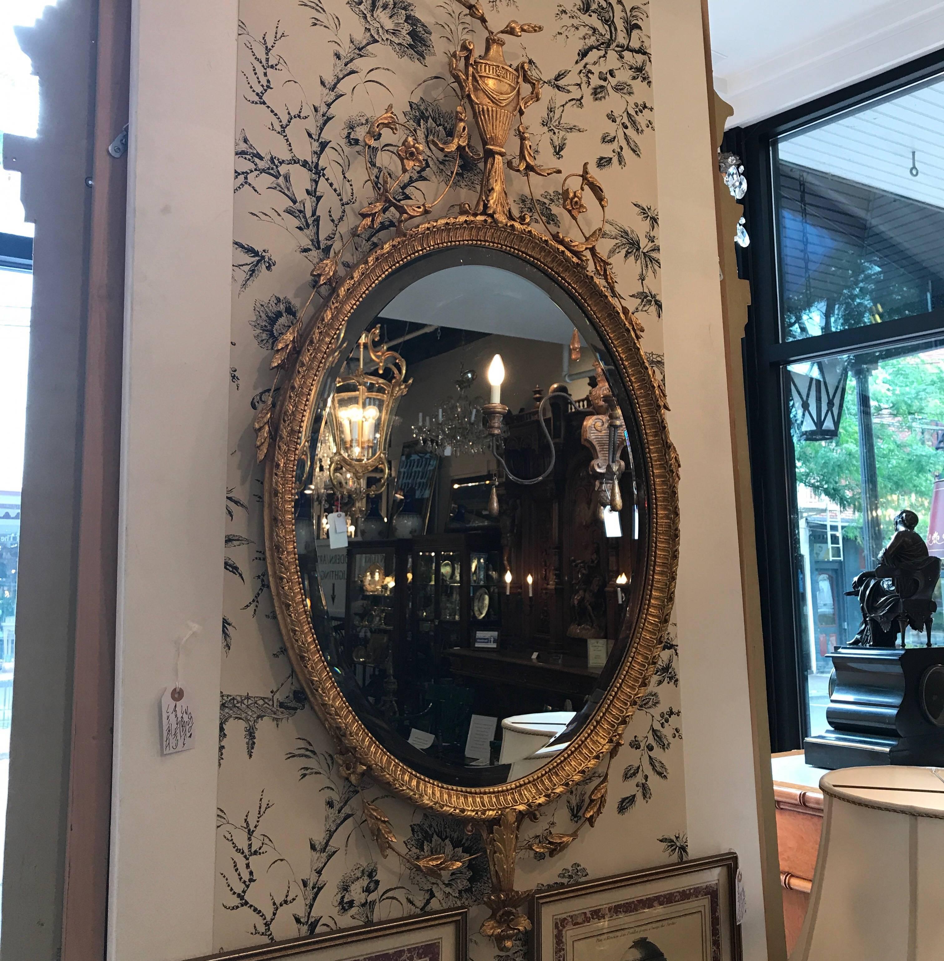 20th Century Elegant Adam Style Giltwood Beveled Mirror