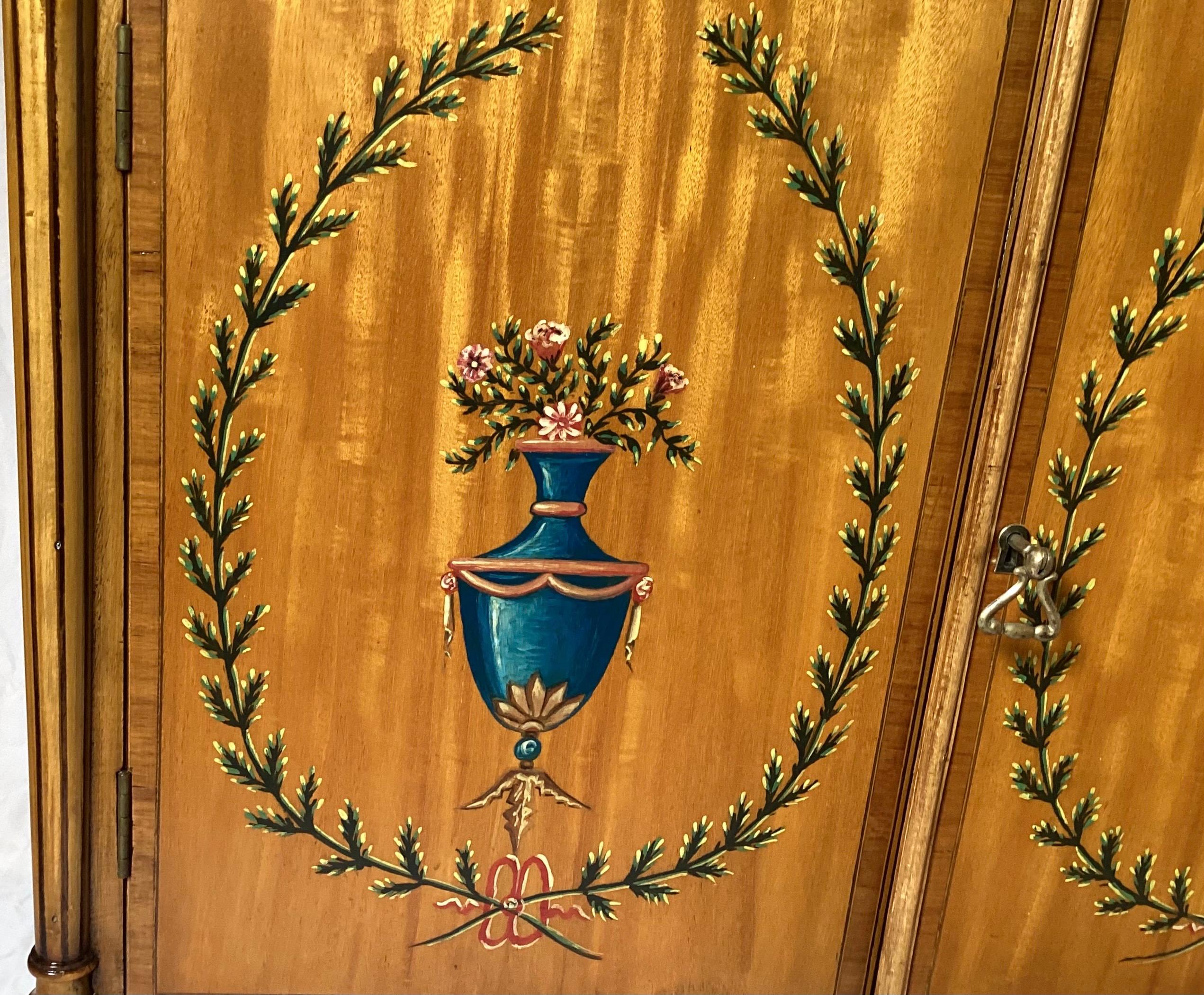 American Elegant Adam Style Hand Painted Cabinet. For Sale