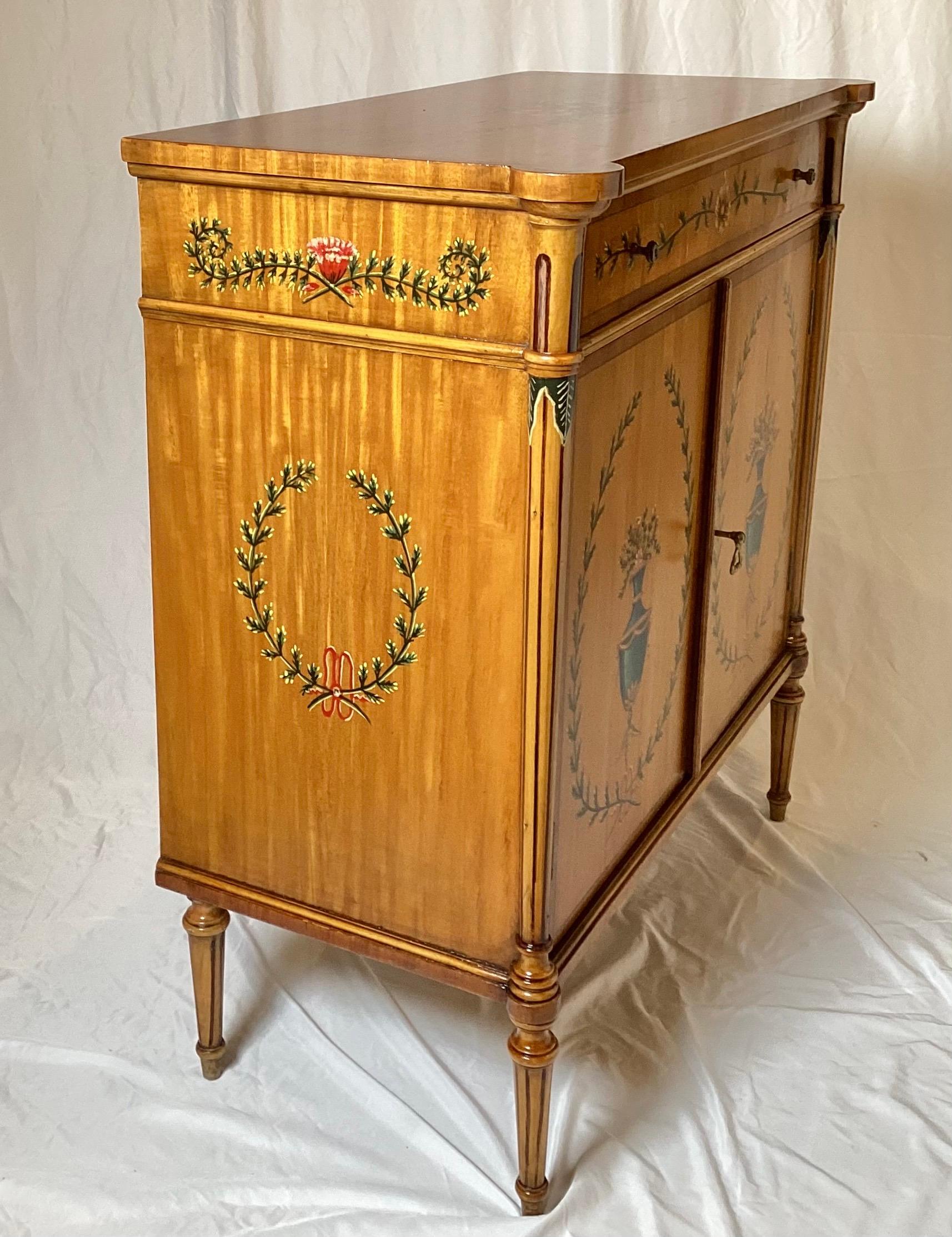 Elegant Adam Style Hand Painted Cabinet. In Good Condition For Sale In Lambertville, NJ