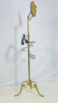 Elegant Adjustable Brass Valet Stand with Swivel Mirror, Italian Style