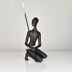 Elegant African Warrior Ceramic Sculpture with Spear - Unique Home Decor