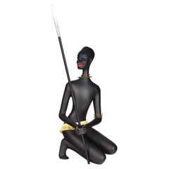 Elegant African Warrior Ceramic Sculpture with Spear - Unique Home Decor