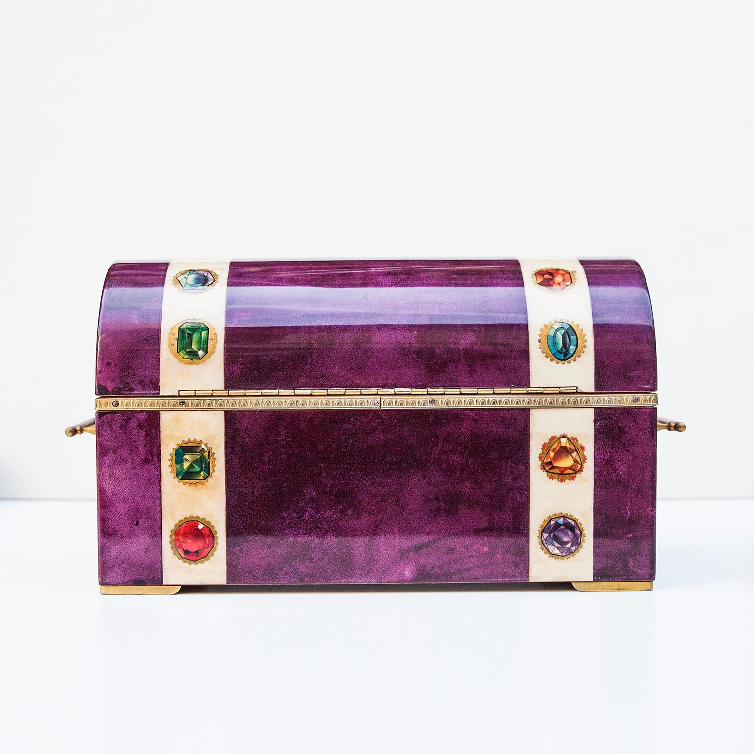 Italian Elegant Aldo Tura Purple Goatskin Jewelry Treasure Box