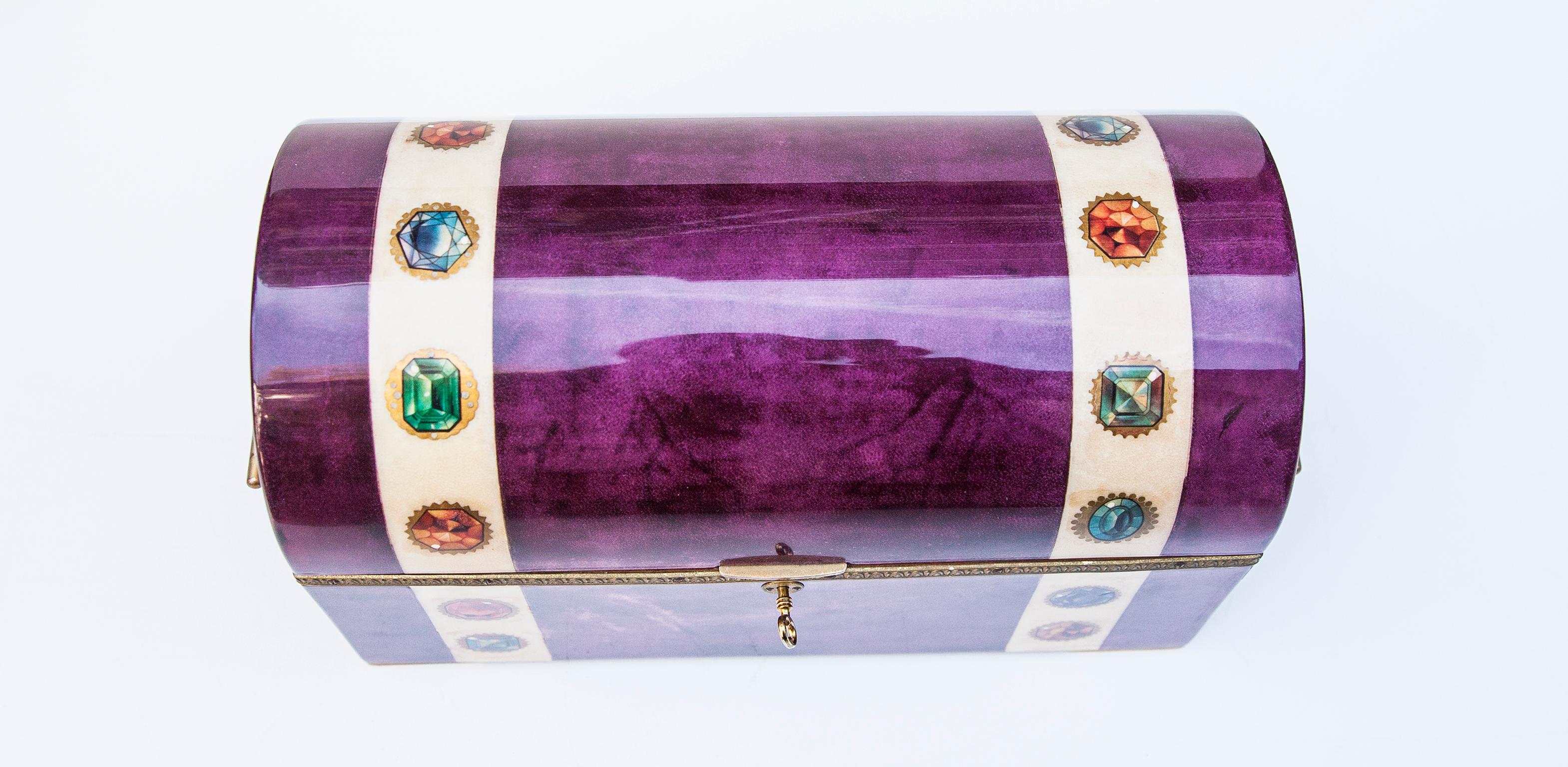 Elegant Aldo Tura Purple Goatskin Jewelry Treasure Box In Excellent Condition In Munich, DE