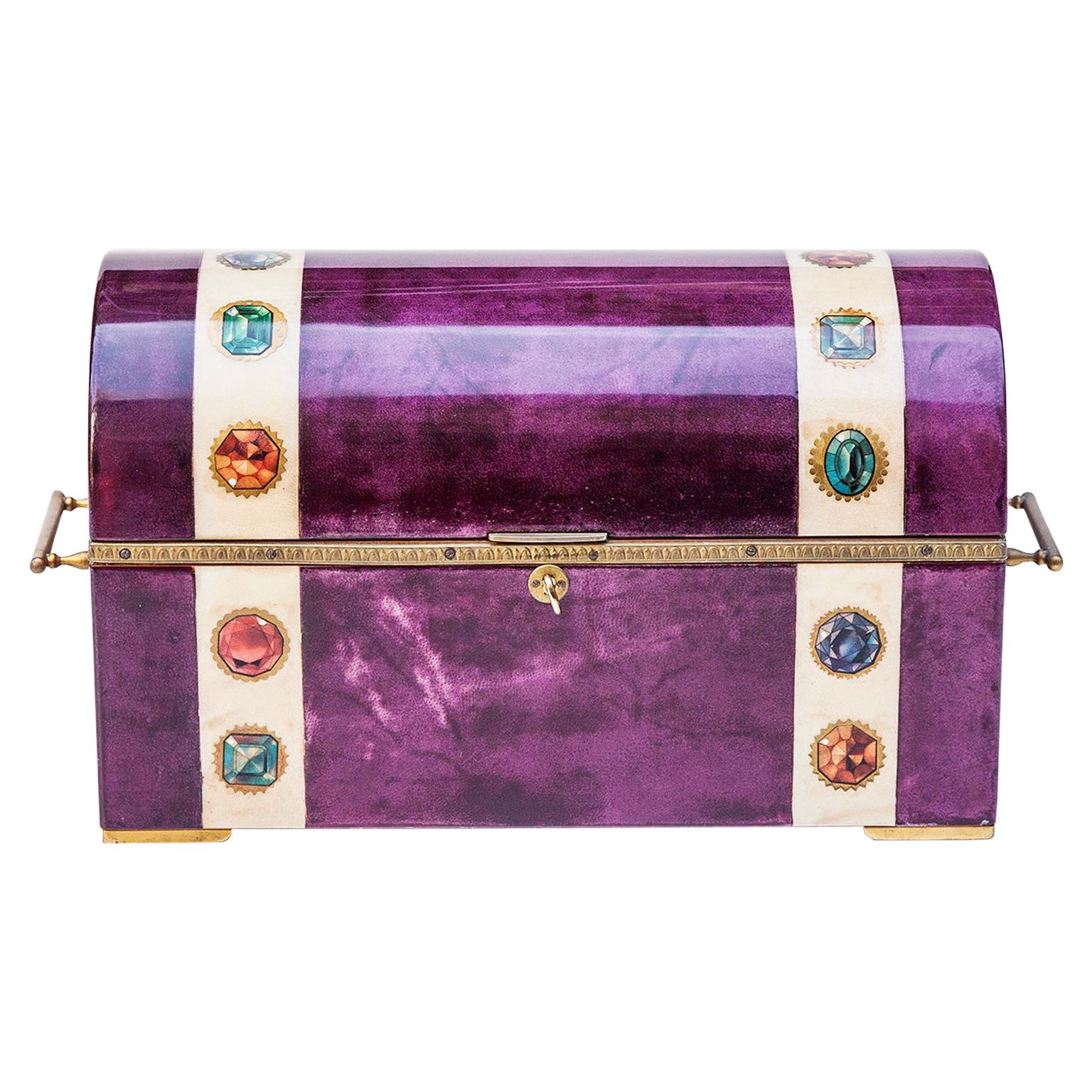 Elegant Aldo Tura Purple Goatskin Jewelry Treasure Box