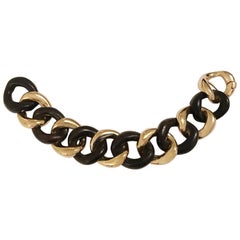 Elegant Alternating Yellow Gold and Cocobolo Wood Curved Link Bracelet