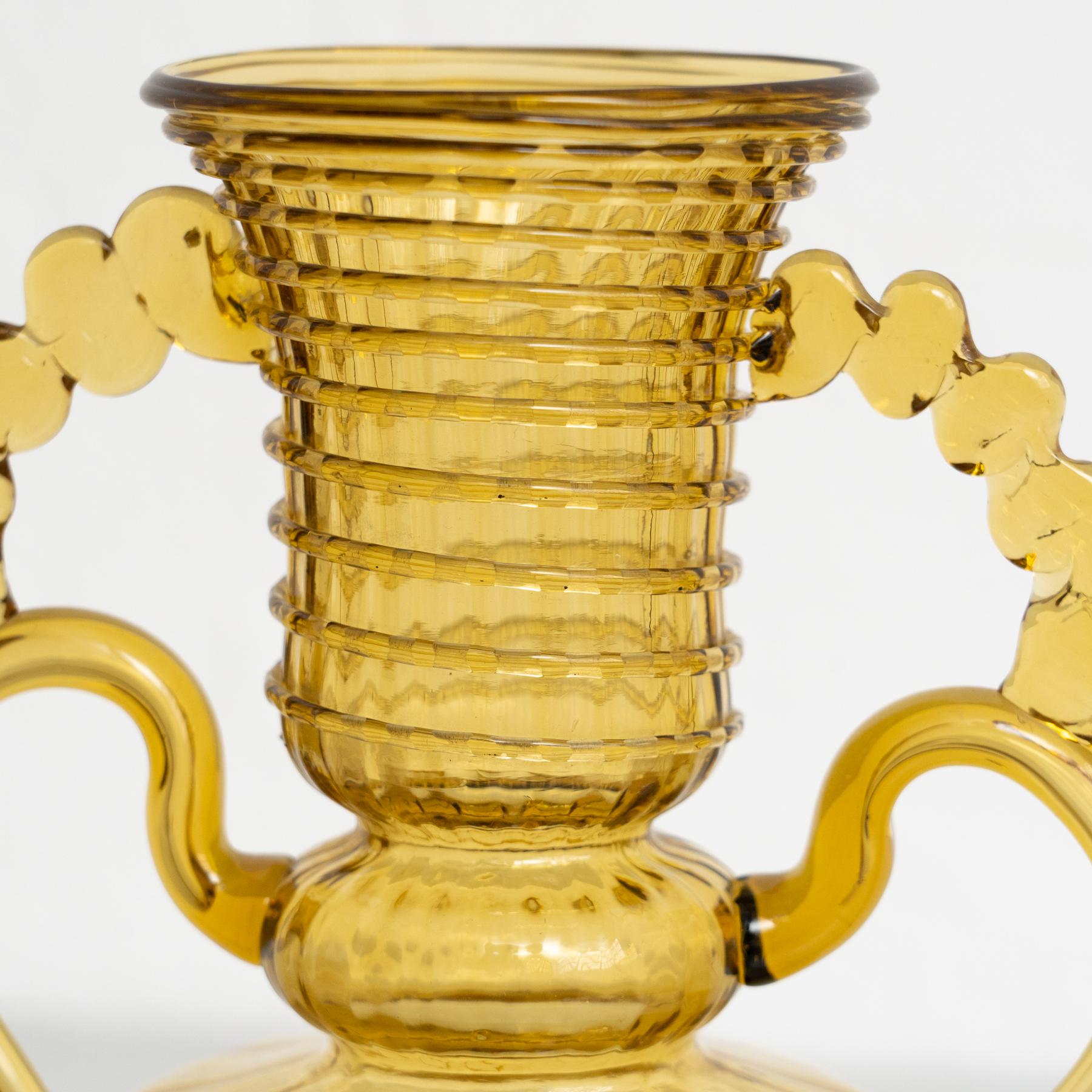 Elegant Amber Blown Glass Vase - Early 20th Century Spanish Artistry For Sale 6