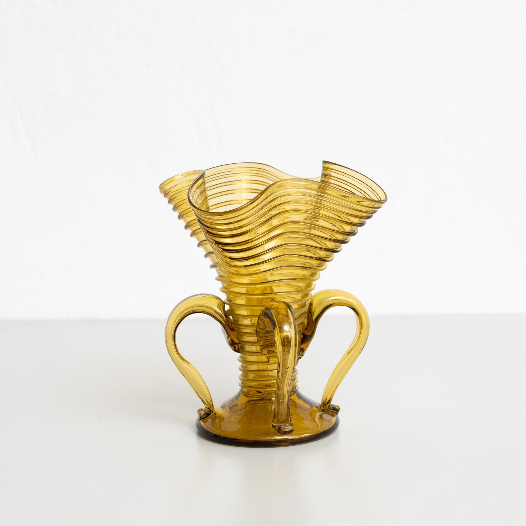 Mid-Century Modern Elegant Amber Blown Glass Vase - Early 20th Century Spanish Artistry For Sale