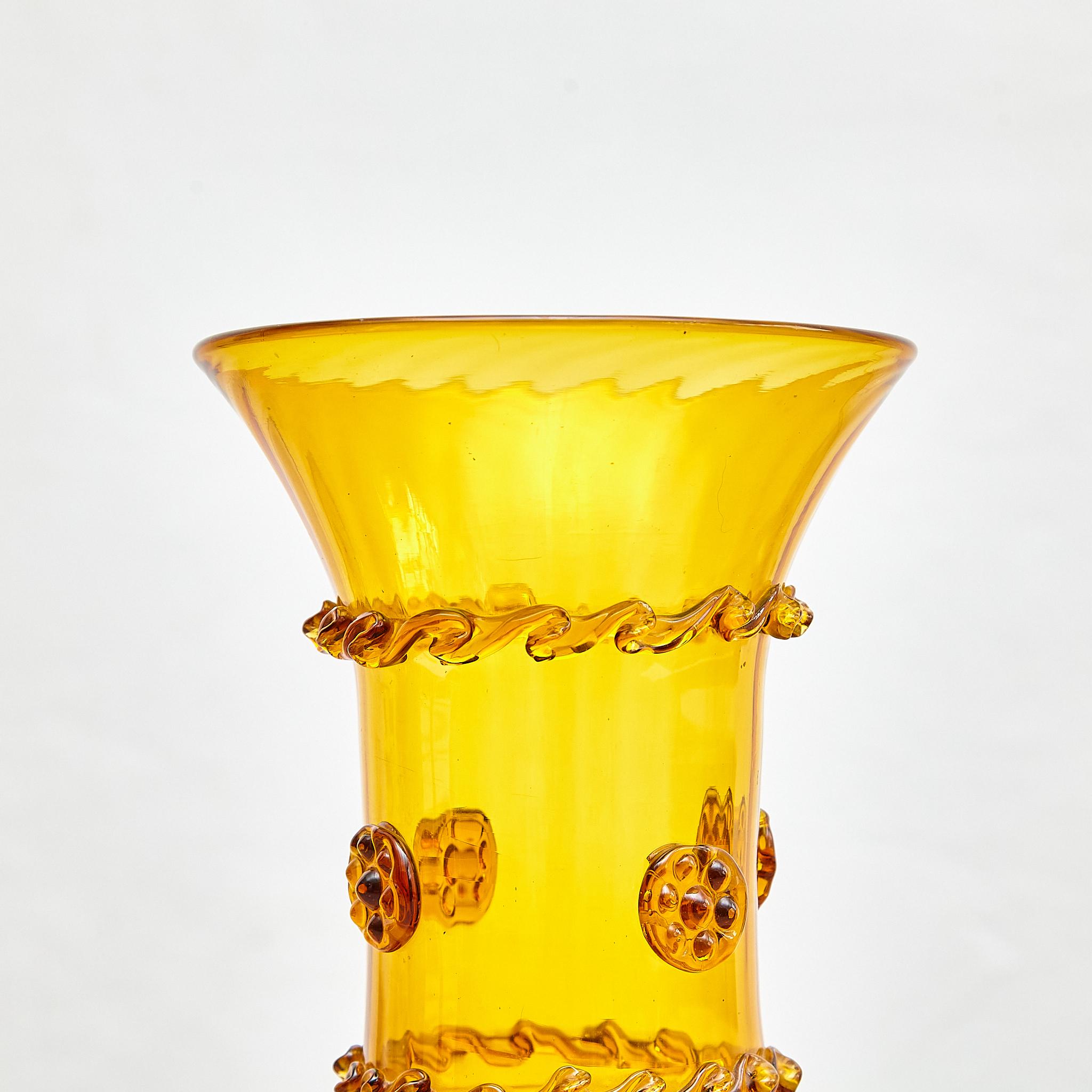 Elegant Amber Blown Glass Vase - Early 20th Century Spanish Artistry 1