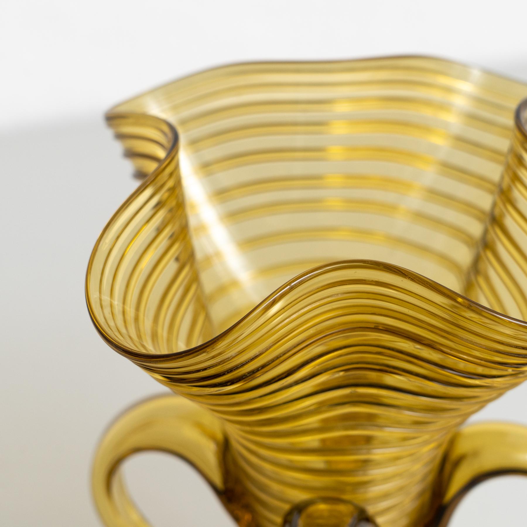 Elegant Amber Blown Glass Vase - Early 20th Century Spanish Artistry For Sale 3