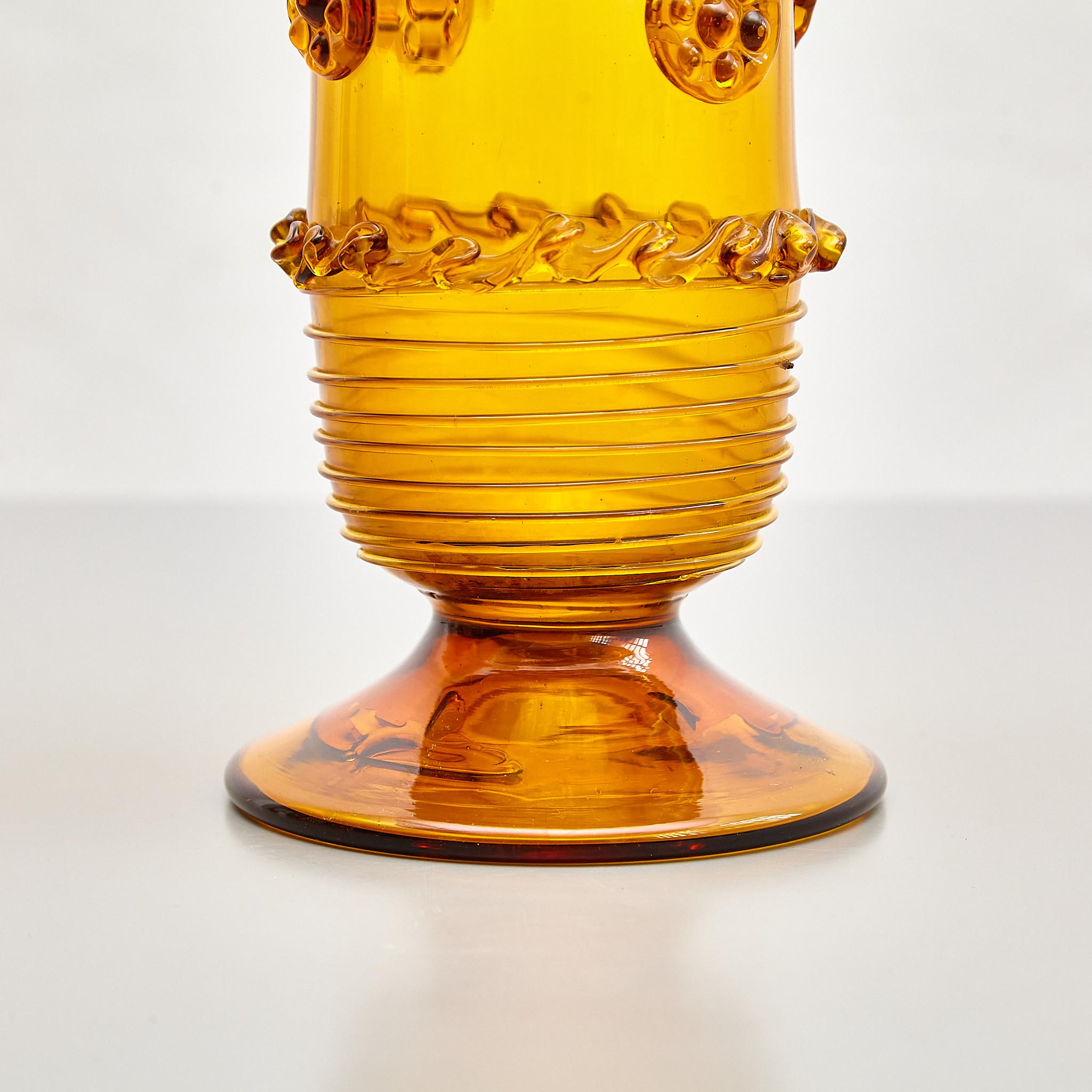 Elegant Amber Blown Glass Vase - Early 20th Century Spanish Artistry 3