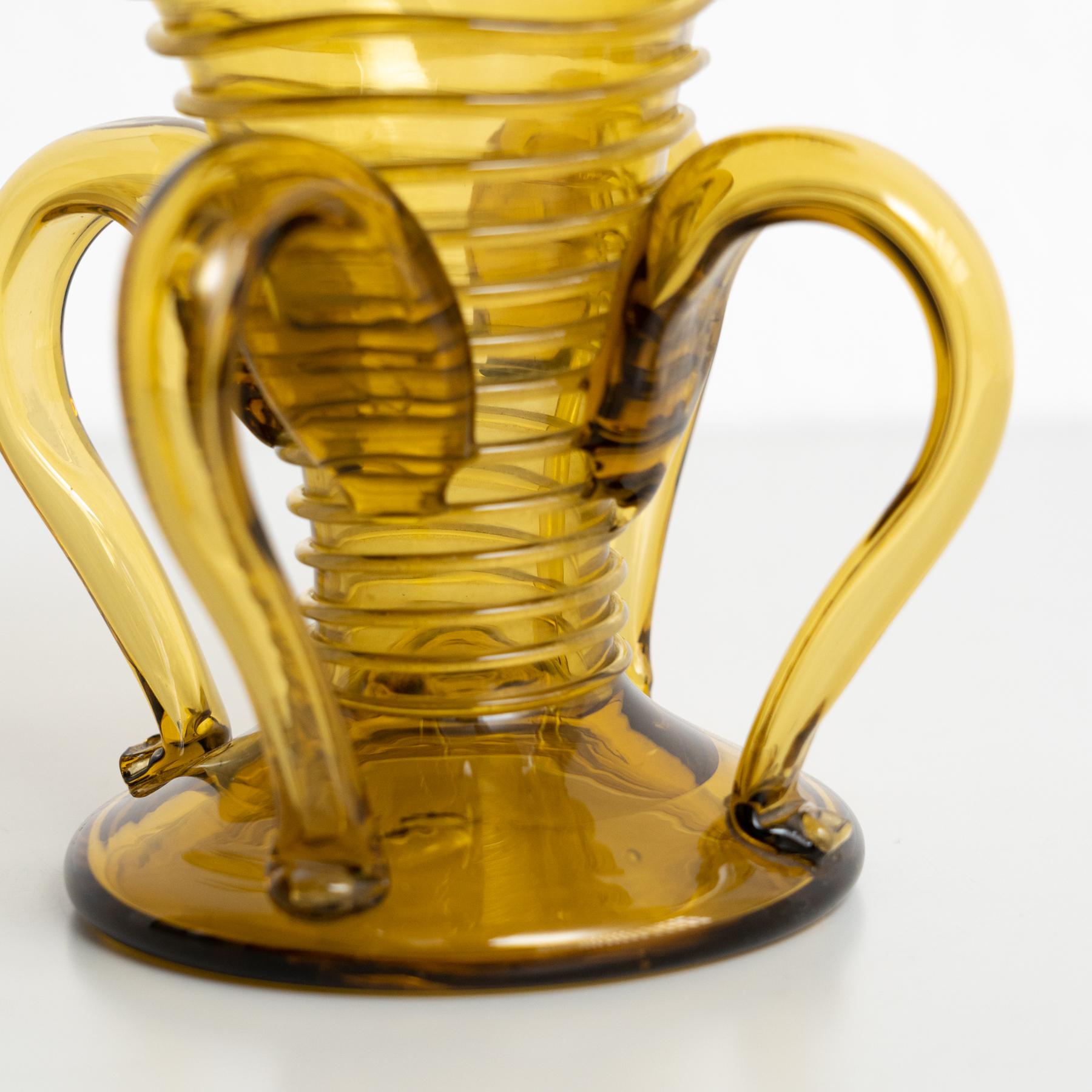 Elegant Amber Blown Glass Vase - Early 20th Century Spanish Artistry For Sale 5