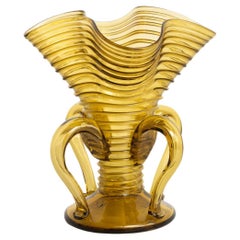 Élégant vase en verre soufflé ambré - Art espagnol du début du 20e siècle