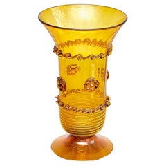 Élégant vase en verre soufflé ambré - Art espagnol du début du 20e siècle