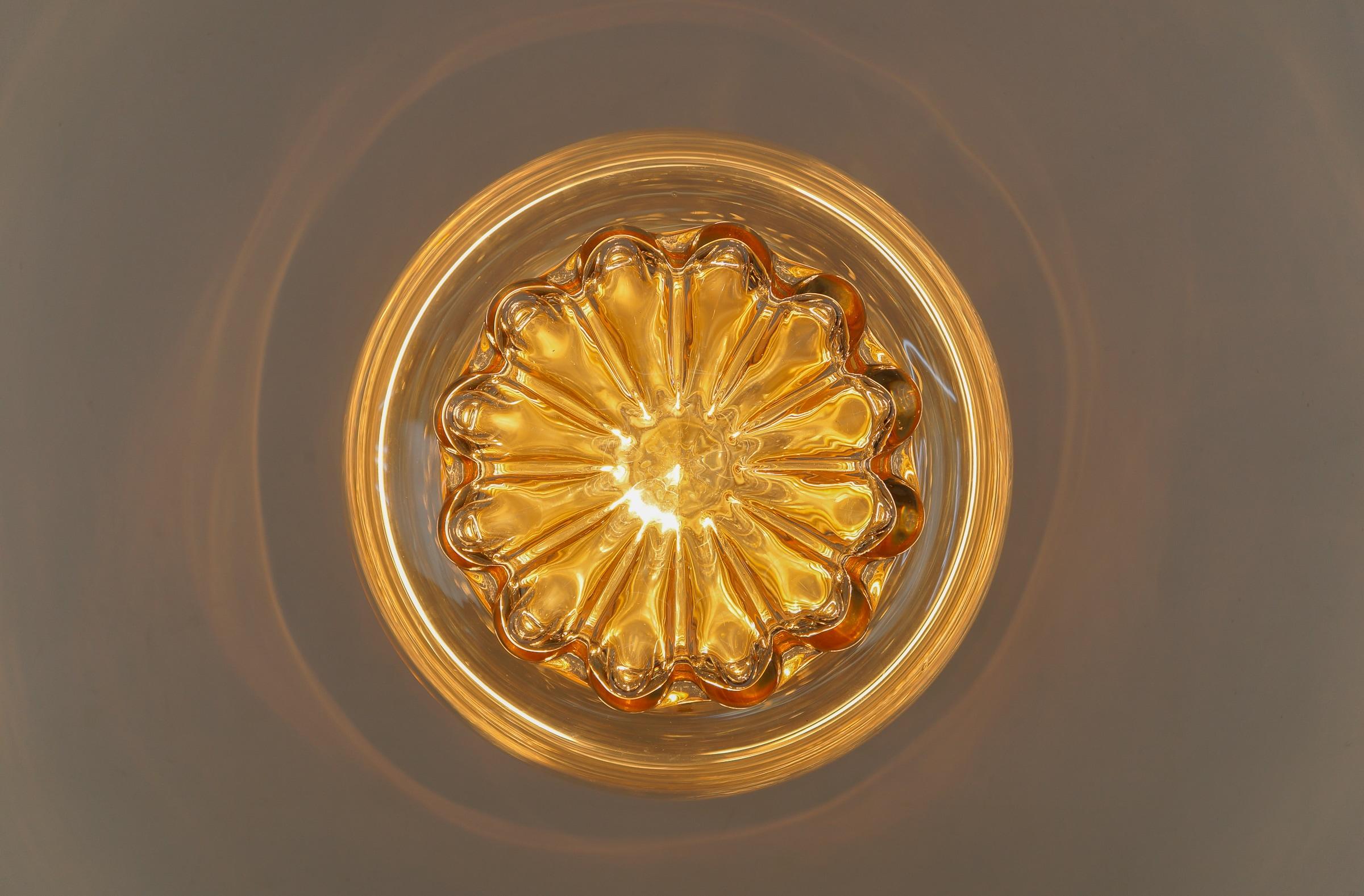 Elegant Amber Glass Flush Mount by Limburg, Germany 1960s For Sale 1