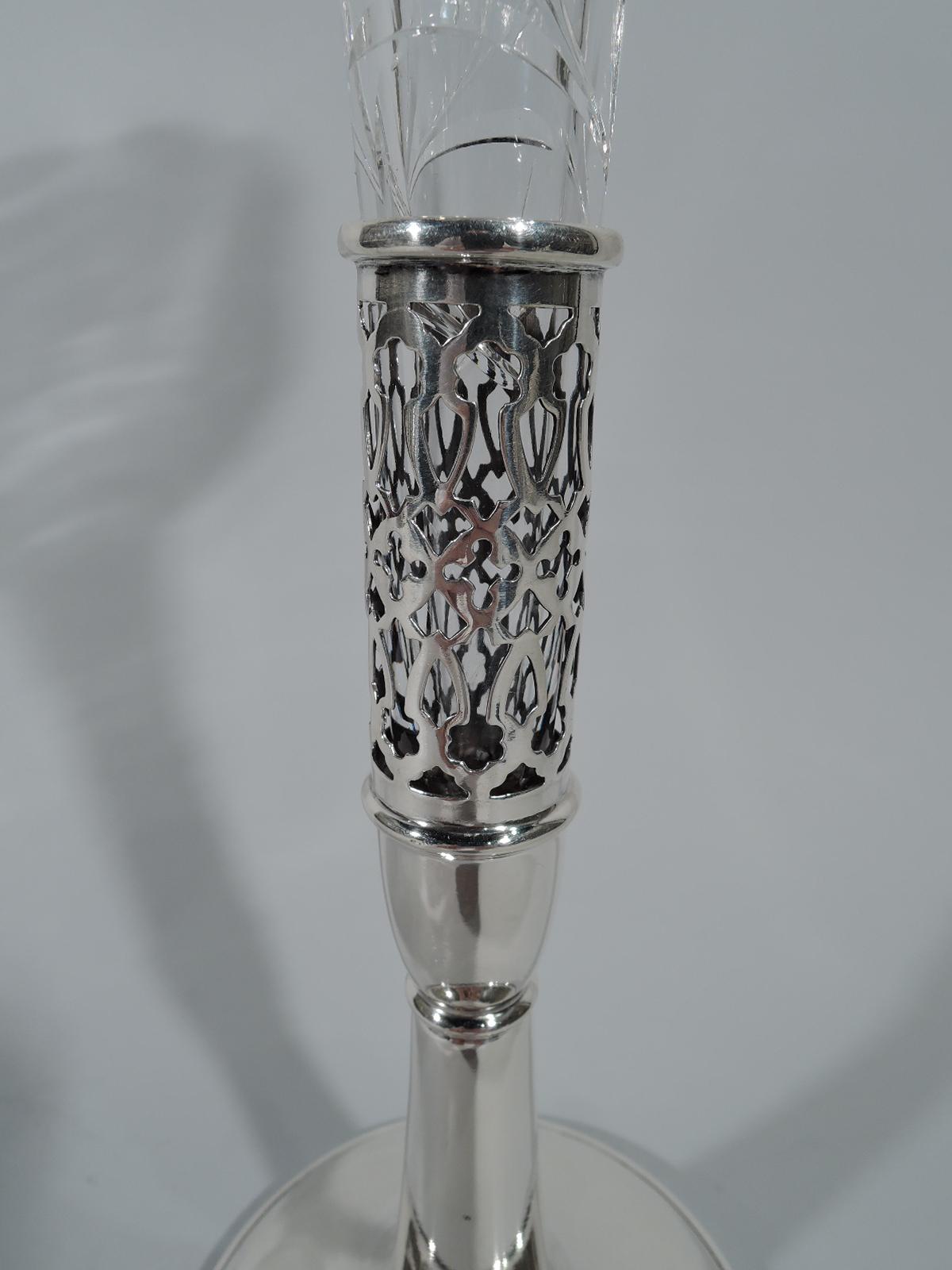 Elegant American Edwardian Sterling Silver and Crystal Vase For Sale 1