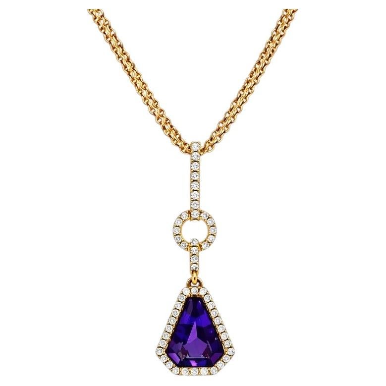 Elegant Amethyst and Diamond Pendant Necklace in 14 kt Rose Gold Chain