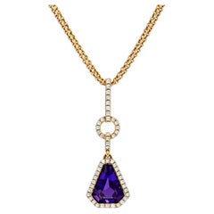 Elegant Amethyst and Diamond Pendant Necklace in 14 kt Rose Gold Chain