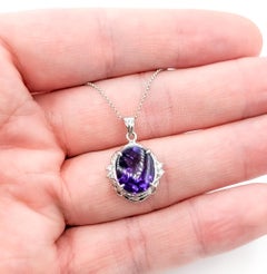 Elegant Amethyst & Diamond Drop Pendant Necklace in Platinum