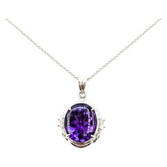 Elegant Amethyst & Diamond Drop Pendant Necklace in Platinum