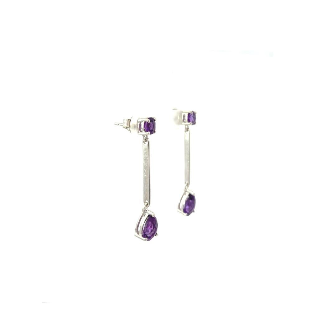 Art Deco Elegant Amethyst Long Dangeling Drop Earrings for Graduation in Sterling Silver For Sale