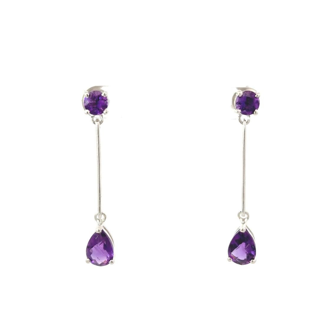 Elegant Amethyst Long Dangeling Drop Earrings for Graduation in Sterling Silver For Sale 2