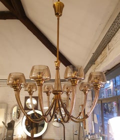 Elegant Murano Glass and Brass Chandelier, Ten Light, Antique Style