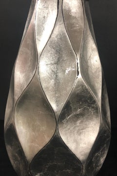 Elegant and Artfully Detailed Silver Leafed Glass Vases with Lamp Application