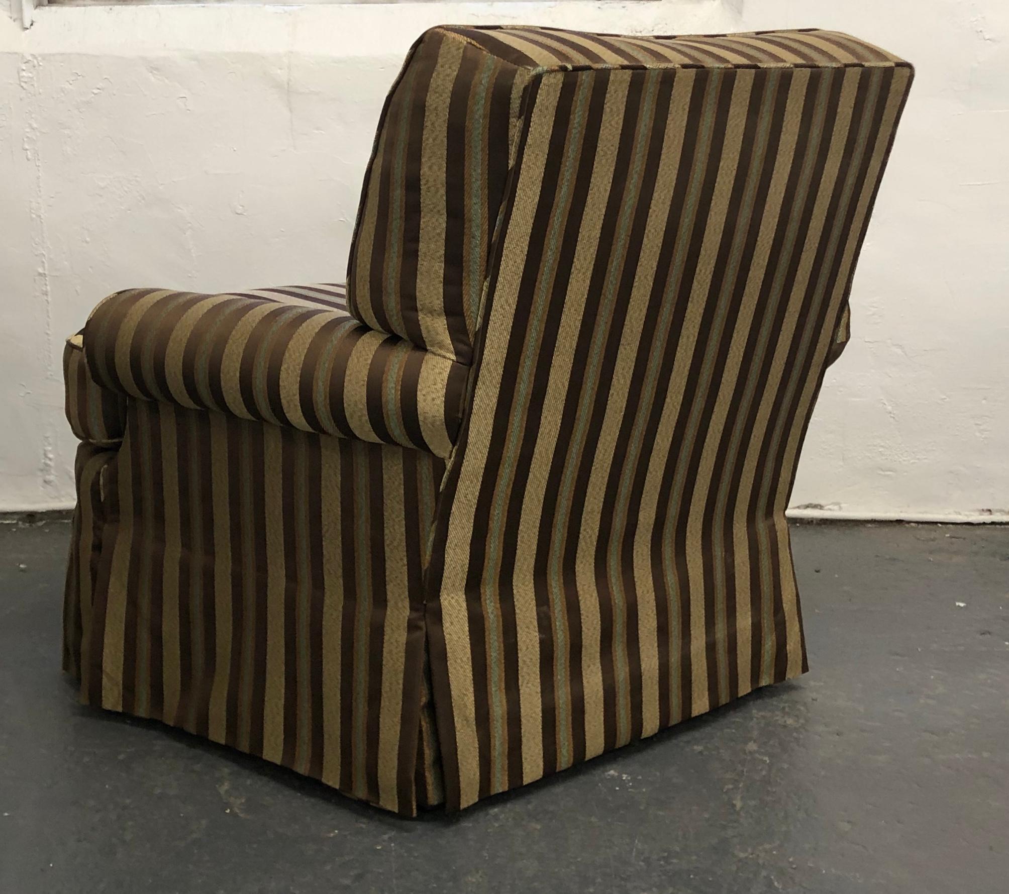Contemporary Elegant and Comfortable Pair of Club Casters in a Classic Stripe For Sale