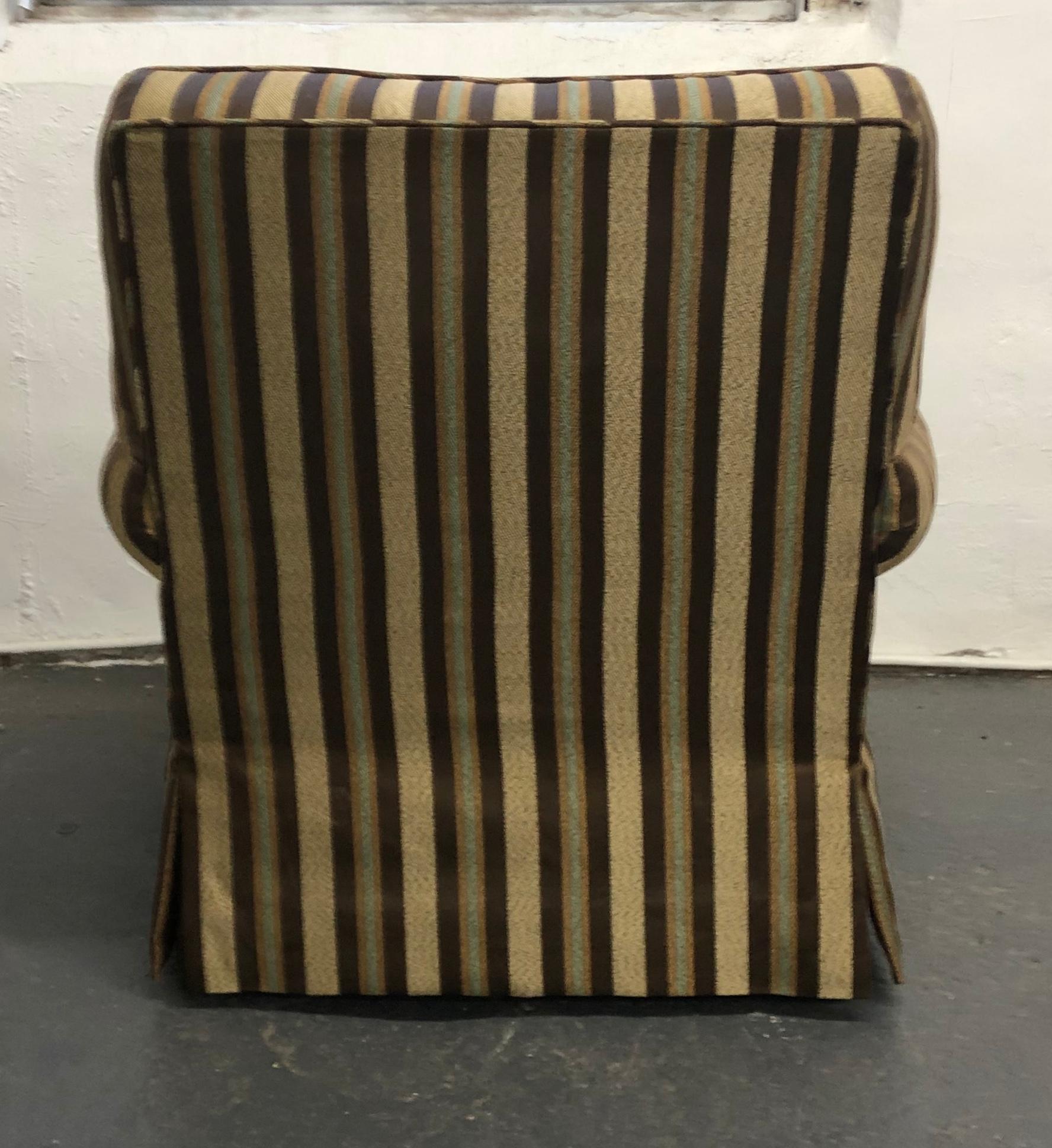 Fabric Elegant and Comfortable Pair of Club Casters in a Classic Stripe For Sale