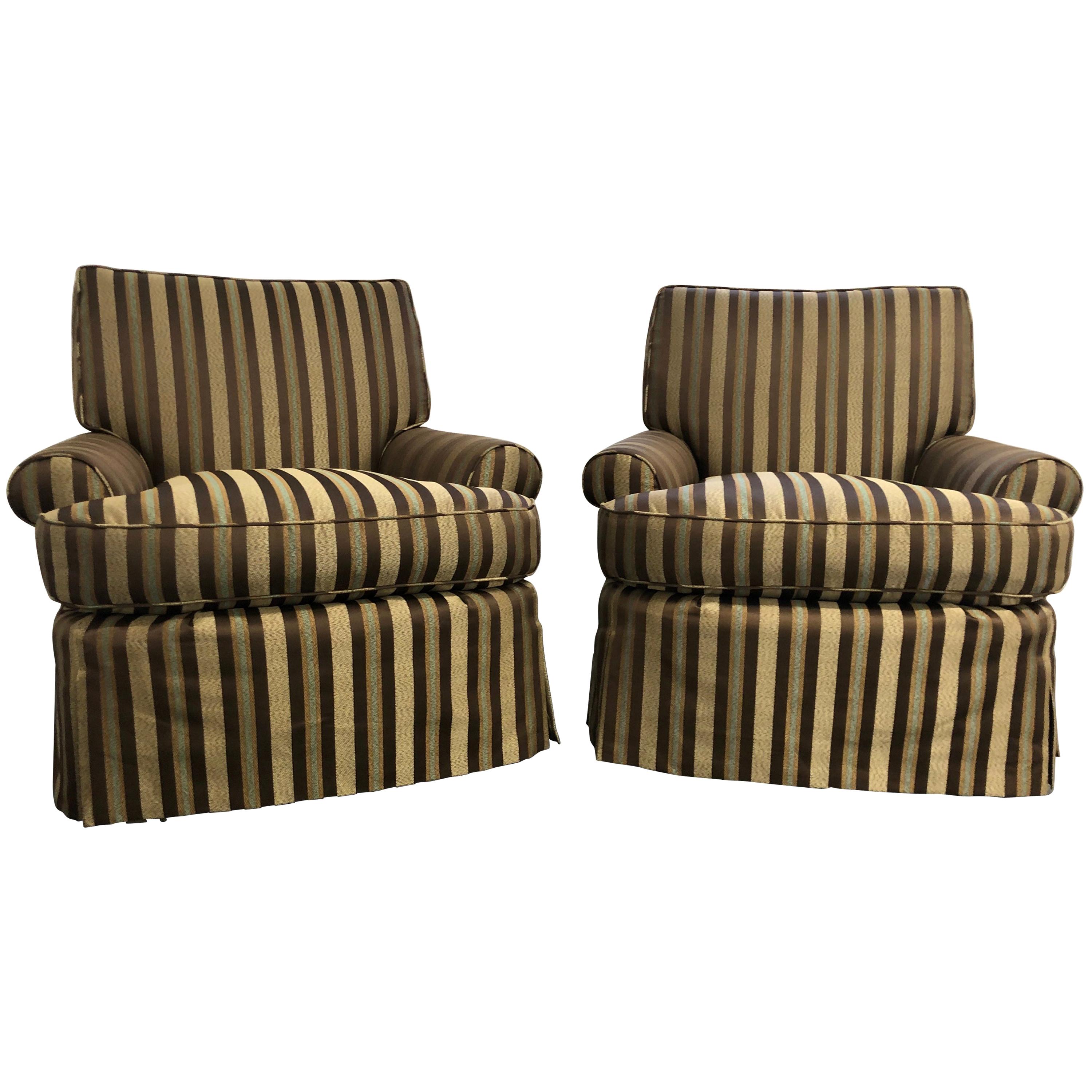 Elegant and Comfortable Pair of Club Casters in a Classic Stripe For Sale