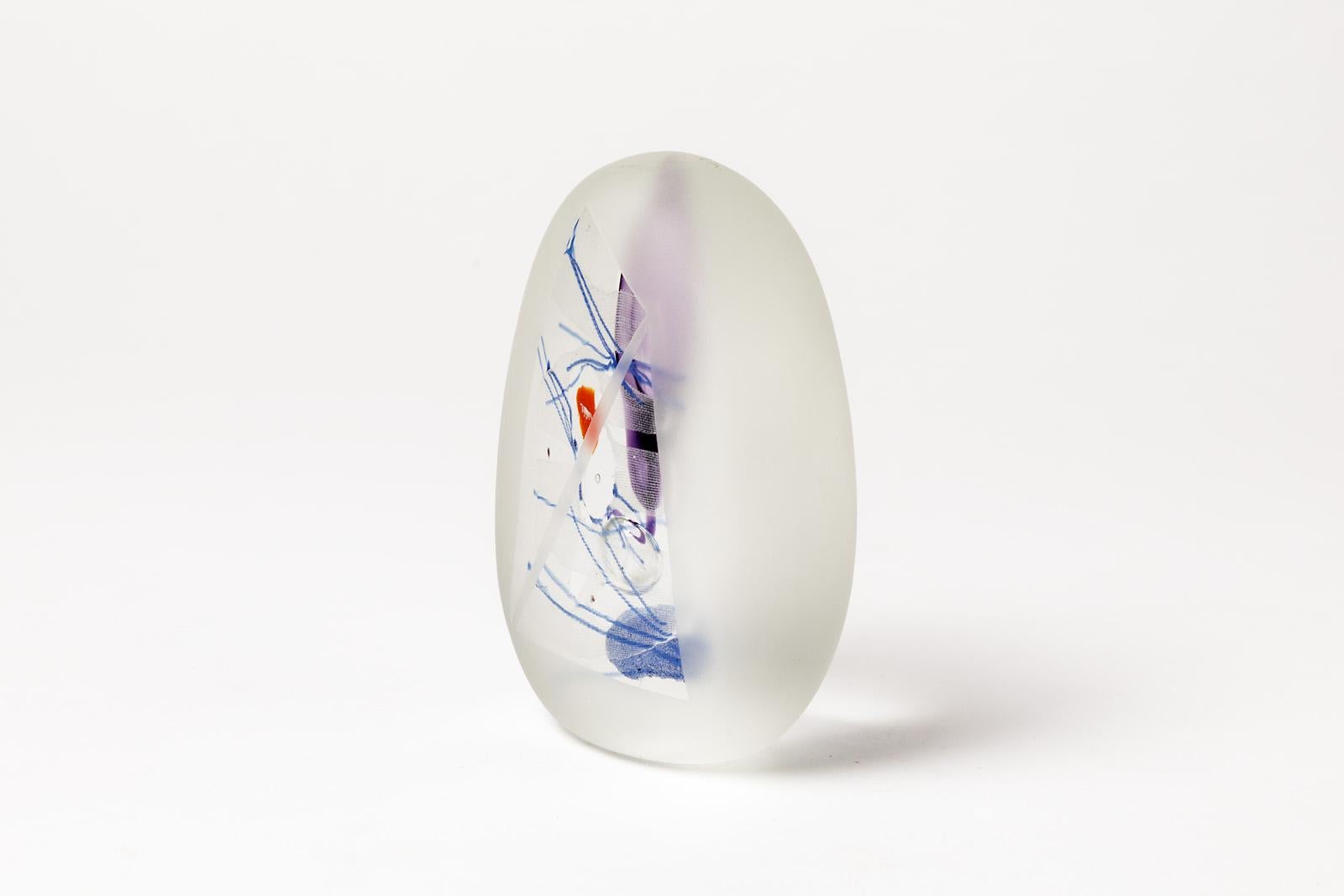 Mid-Century Modern Elegant and Decorative Glass Sculpture by Isabelle Monod Blue and White