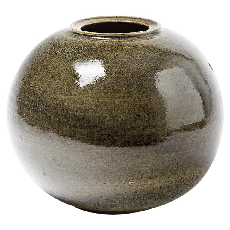 Elegant and Decorative Stoneware Ceramic Vase by JPD circa 1975 Grey and Green