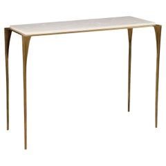 Elegant and Delicate Metal Casteil Console with Brass Base & White Marble Top