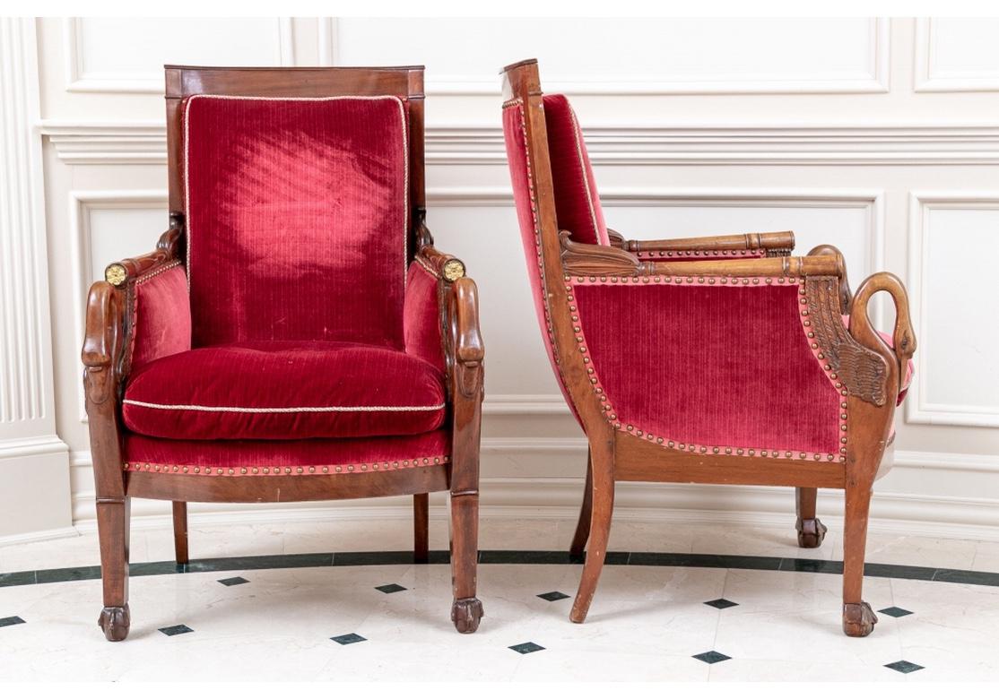Elegant and Fine Pair of Period Empire Armchairs with Swan Carving 6