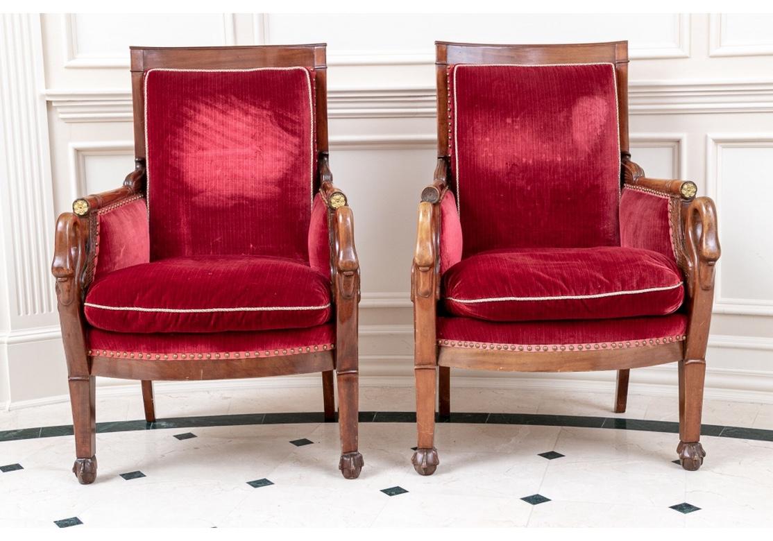 Elegant and Fine Pair of Period Empire Armchairs with Swan Carving 4