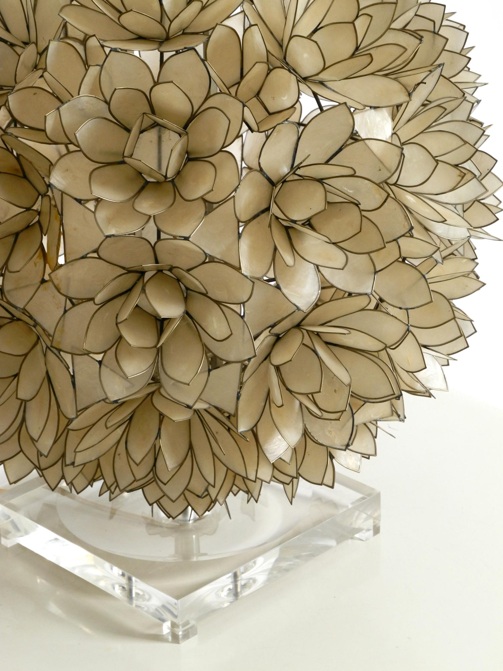 Elegant and Gorgeous Huge 1970s Flower Table Lamp in Spherical Mother of Pearl 1