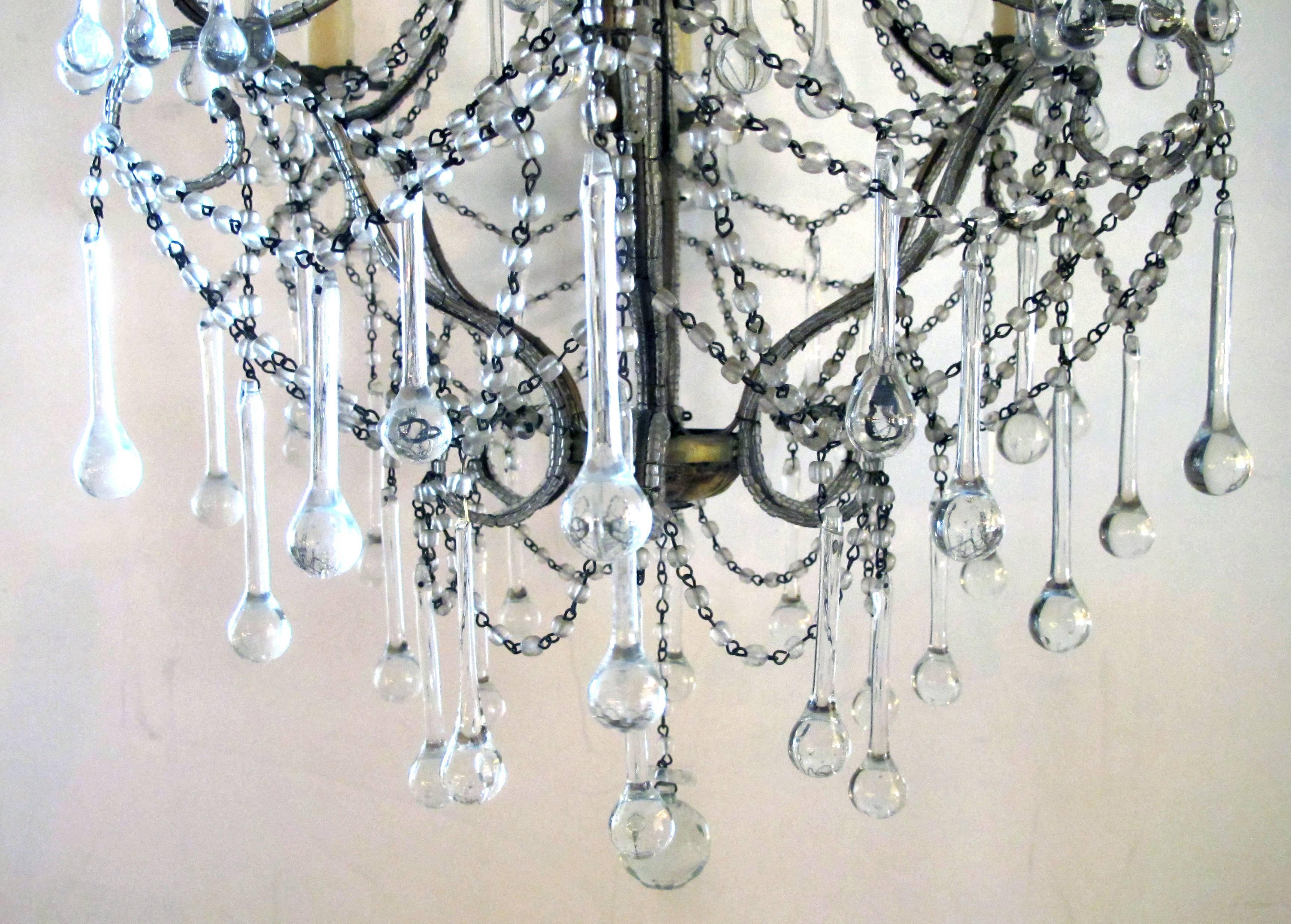 Elegant and Graceful Italian 1960s Cage-Frame Beaded Six-Light Chandeliers, Pair In Excellent Condition In San Francisco, CA