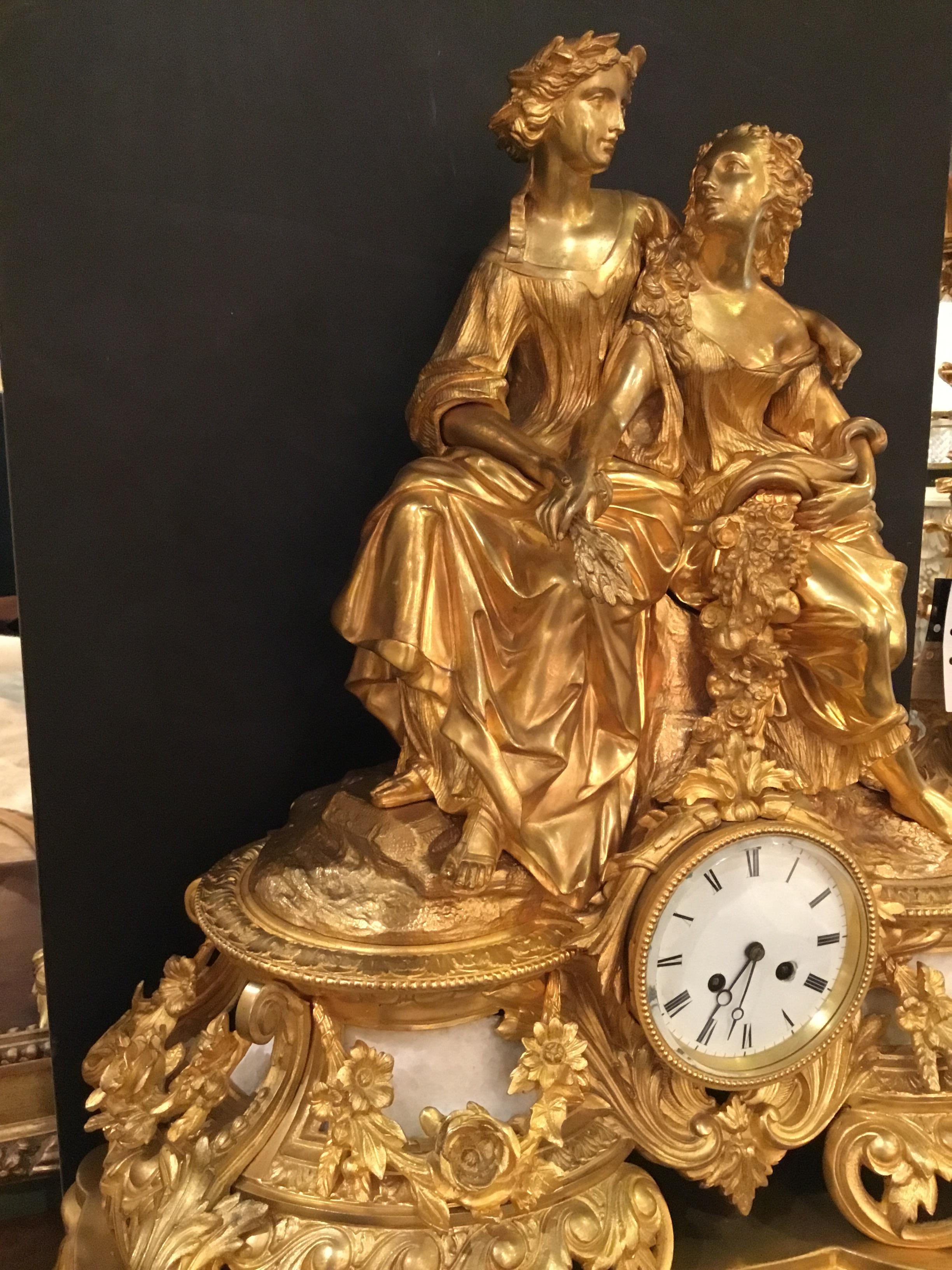 19th Century Elegant and Large Gilt Bronze French Clock For Sale